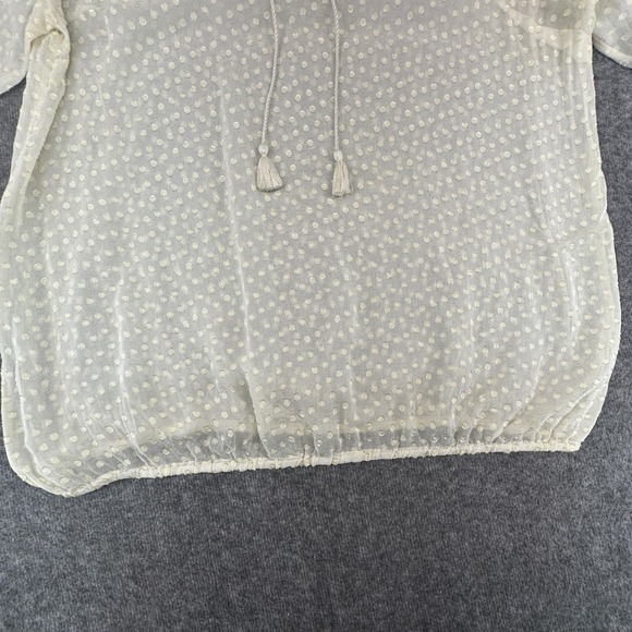 Tommy Bahama Women's White Polka Dot Sheer Tassel Tie Neck Blouse M - Picture 7 of 7